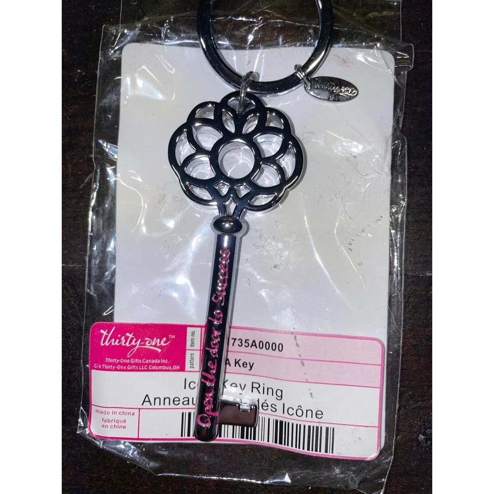 Thirty-One Icon Key Ring Silver Metal Charm Bag Purse Open The Door‎ To Success